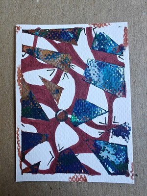 ACEO Original Water Rust Aquatic Flowers Stones Abstract Drawing by Ellen Libby