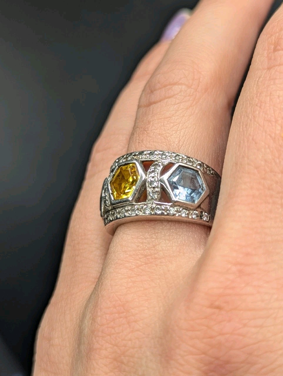 Sterling Silver Hexagonal Geometric Multi Color S… - image 5