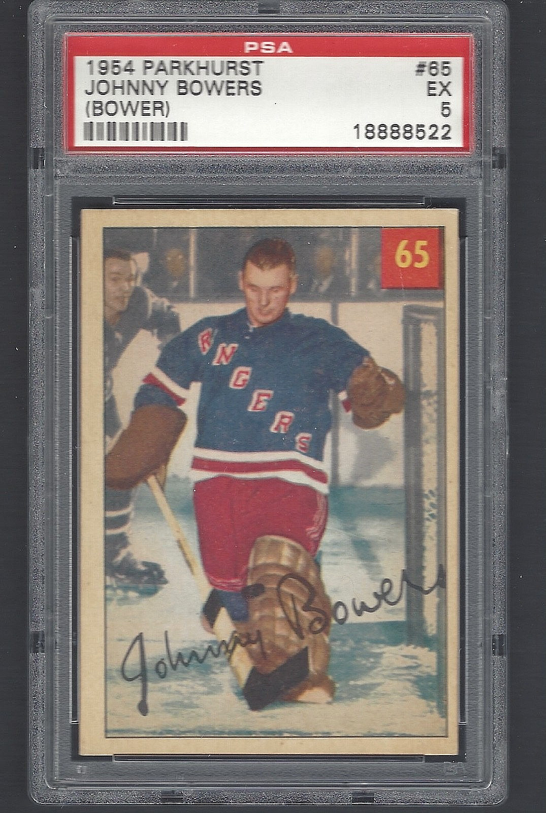 1954 Parkhurst #65 JOHNNY BOWERS ROOKIE  HOF PSA 5