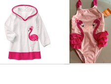 GIRLS FLAMINGO SWIMSUIT AND MATCHING COVERUP 2T NWT FROM GYMBOREE 