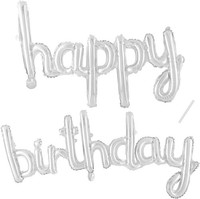 Happy Birthday Ballon Silber Folienballon Girlande Luftballon Banner Party Deko