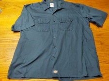 Dickies Men's Short Sleeve Button Up Work Shirt Size 2XL Blue Double Pocket