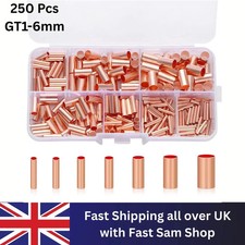 GT1.5-6mm250Pcs Copper Tube Butt Wire Ferrule Cable Crimp Connectors TerminalKit