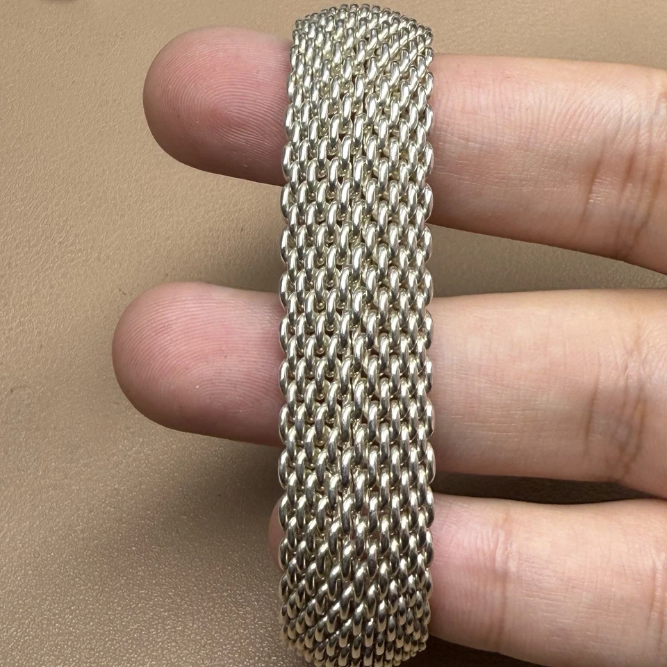 Brazalete Brazalete Tiffany & Co Malla Somerset Plata Esterlina Talla 7.25 Foto 3 de 4