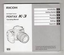 Pentax K-3 1st Version DSLR Camera Genuine Instruction Manual Guide In English