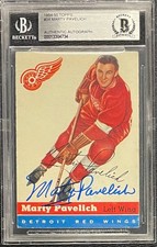 MARTY PAVELICH SIGNED 1954 TOPPS #34 RED WINGS CARD BECKETT AUTHENTIC 734