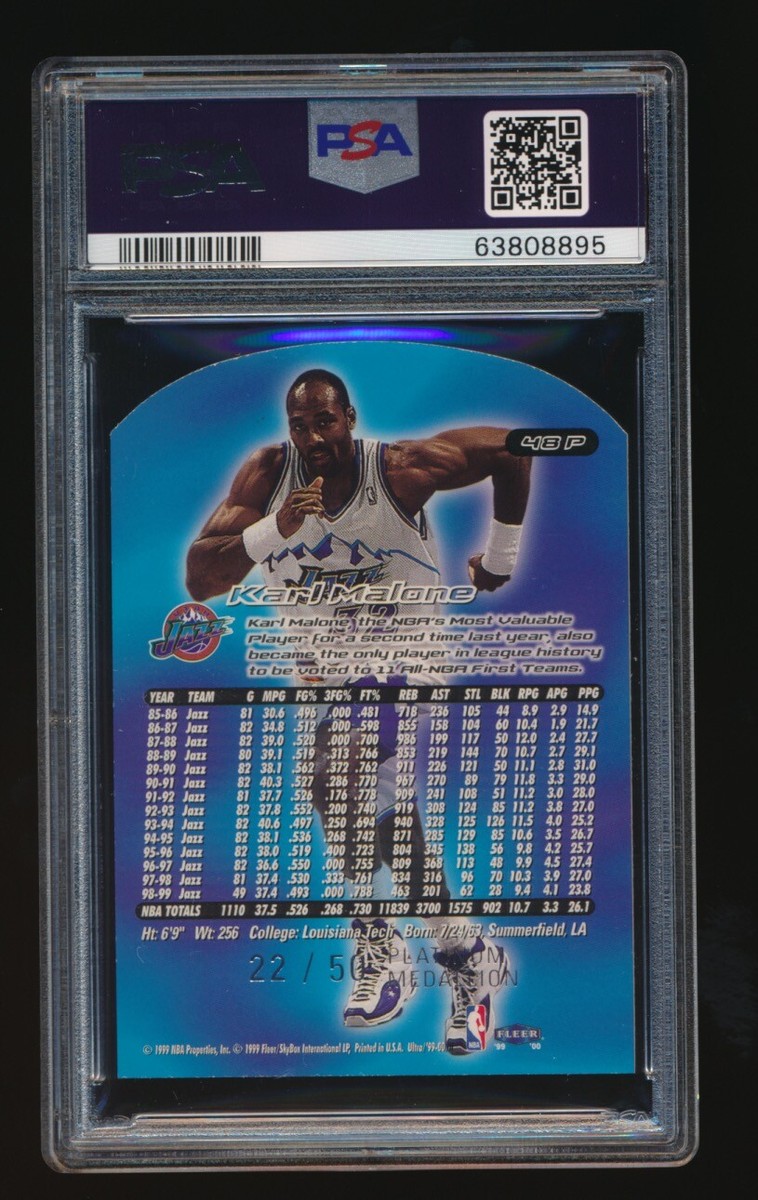 PSA 8 KARL MALONE 1999-00 FLEER ULTRA PLATINUM MEDALLION #/50 