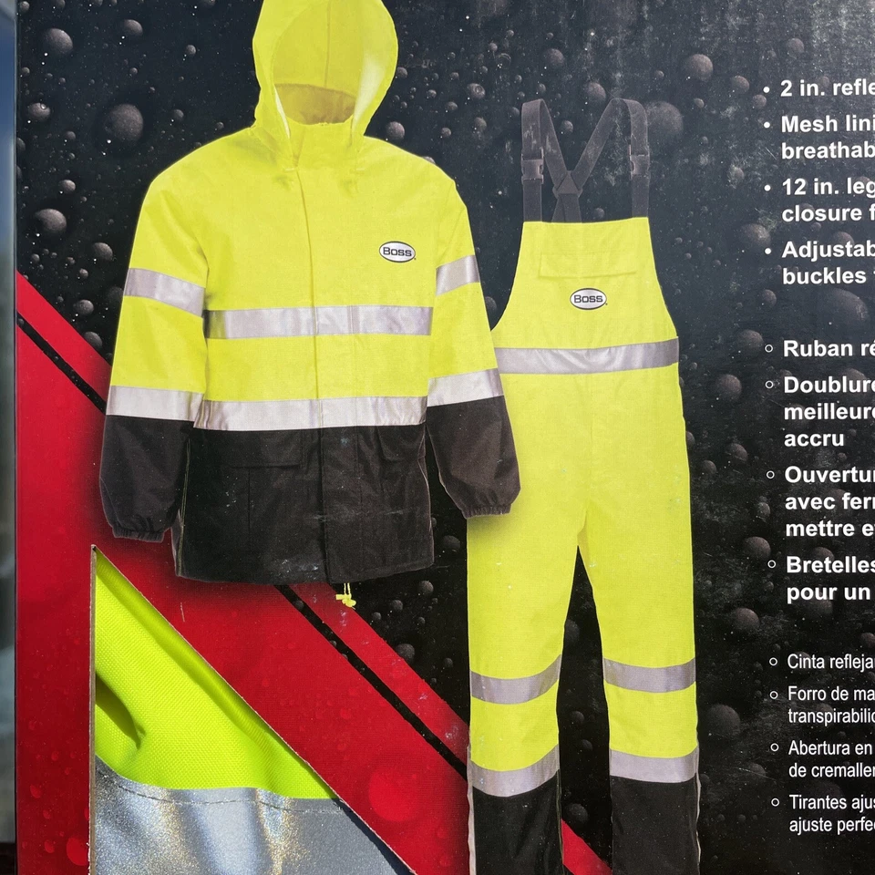 Boss Alta Visibilidad ANSI Clase III 3 Reflectante Seguridad Lluvia Traje Chaqueta Pantalones Foto 3 de 4