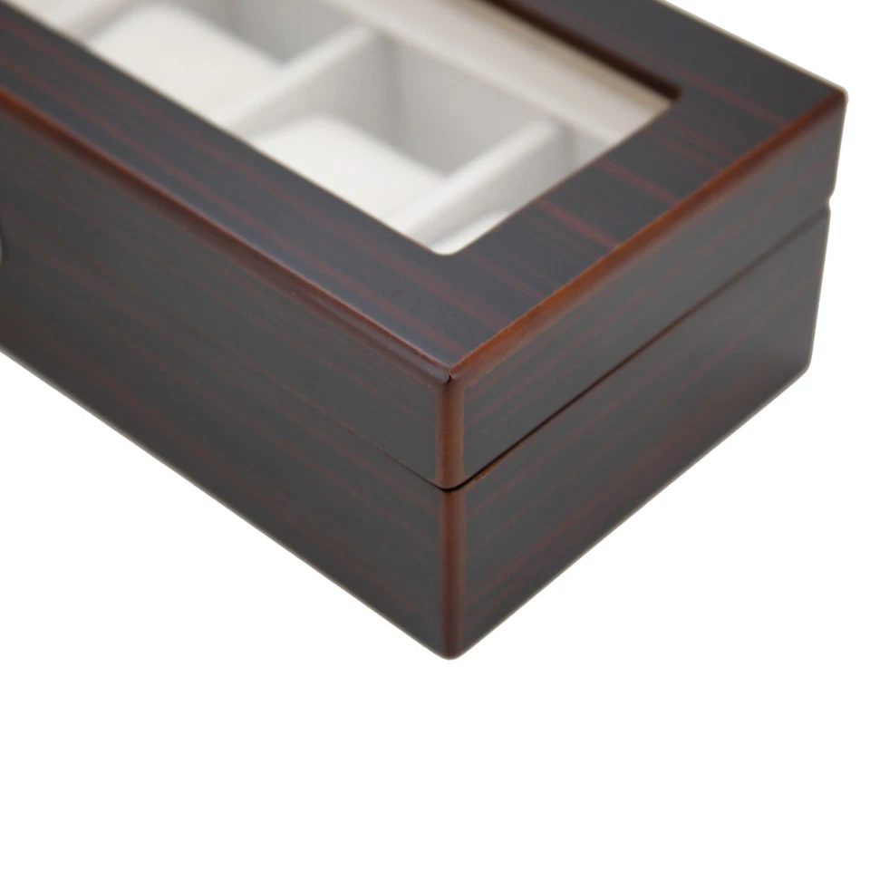 Watch Box 5 Watches Extra Large Compartments Wood Extra Clearance Glass Top - Image 3 of 3