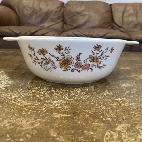 Tazón de otoño de colección Pyrex Inglaterra Woodland Country - blanco rosa marrón flores - Imagen 2 de 12