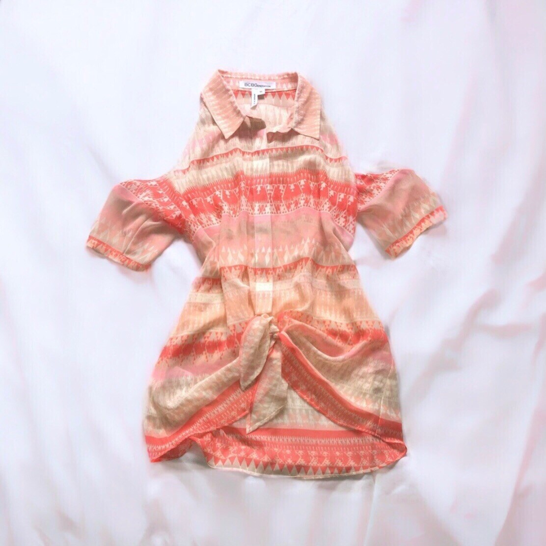 BCBGeneration Orange Aztec Boho Cold Shoulder She… - image 1