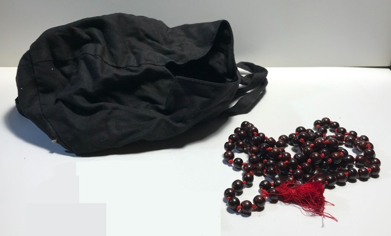 Hare Krishna dark prayer beads and black bag Prabhupada Hindu religious Shelter