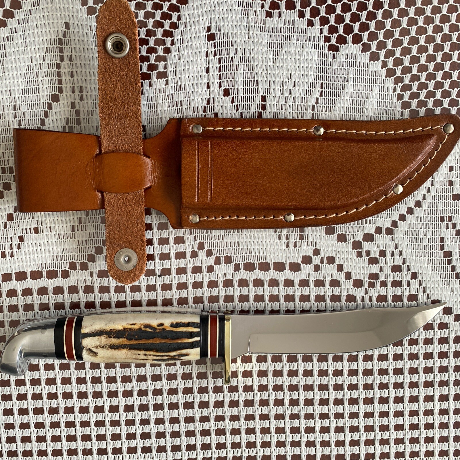 Rare Custom Western Knife W66 J Stamped With Sheath & Stag Handle