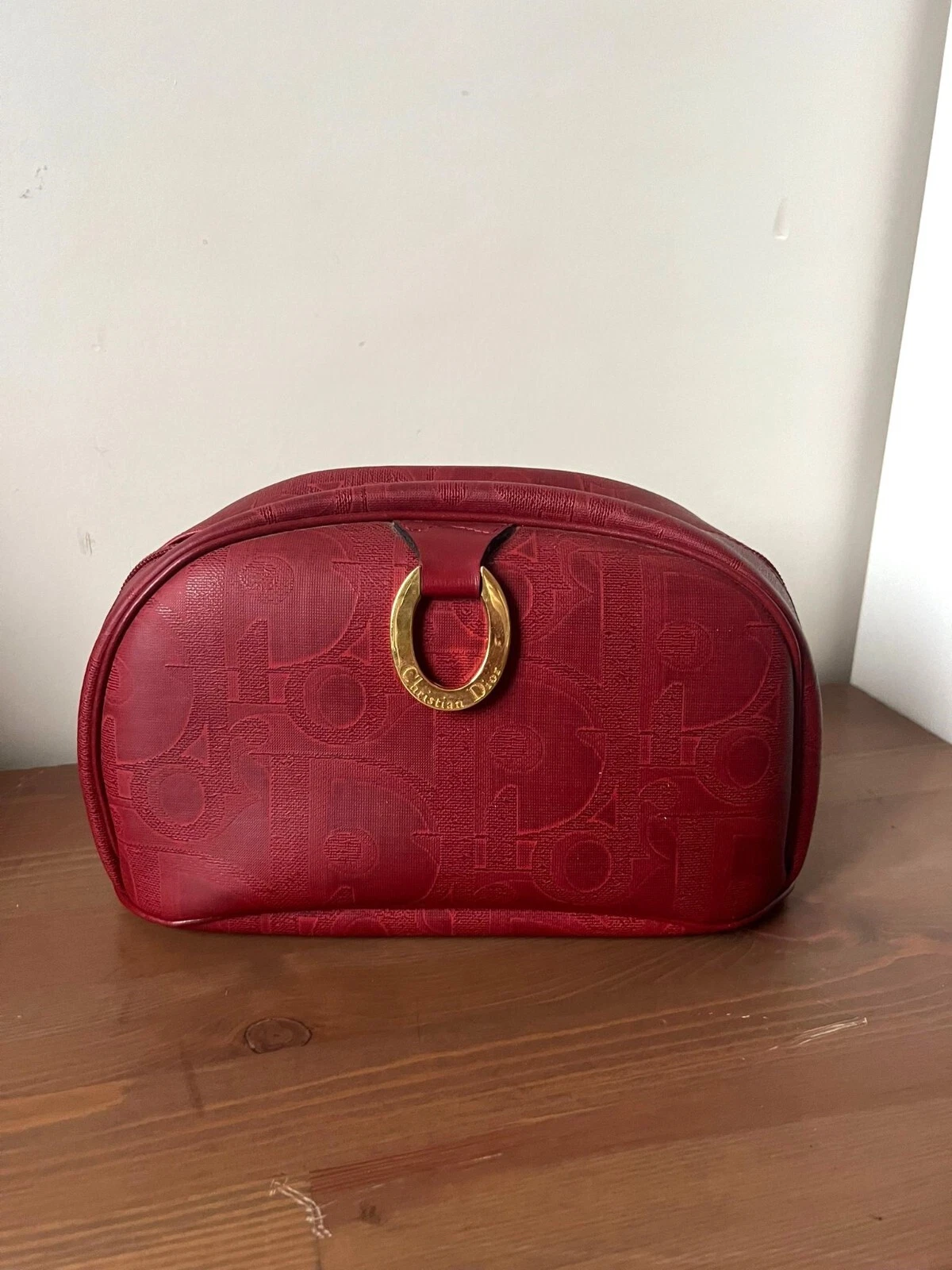Dior pochette en toile et cuir rouge / bordeaux