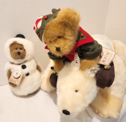 BOYDS BEARS POLAR BEAR "OLLIE W/ BLIZZARD-SEARCH FOR ST.NICK"&"MATTHEW" SNOWMAN