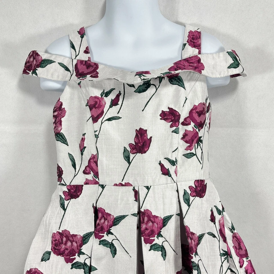 VESTIDO HALTER Plisado Sin Mangas PERSIGUIENDO LUCIÉRNAGAS BLANCO ROJO ROSAS Niñas Talla 4 Años Foto 2 de 4