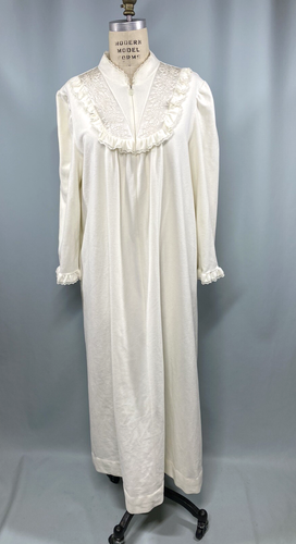 Vintage nightgown SIZE LARGE ivory white velour long JC PENNEY zip front 70s 80s - Picture 7 of 10