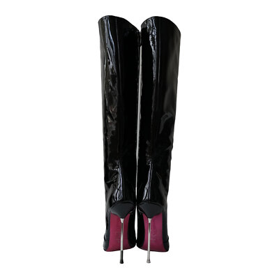 Bottes Overknees CQ COUTURE à Plateforme Et Talons Aiguilles, Cuir Noir, Pointure 42, Style Customisé Années 80-90
