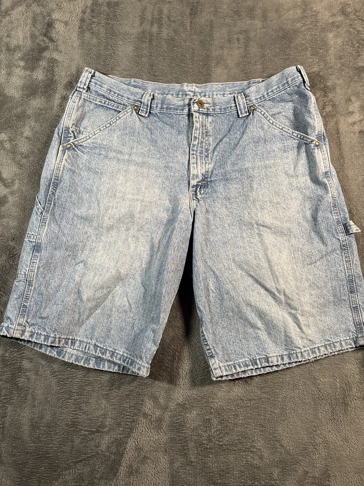 Pantalones Cortos Denim Lee De Colección Pantalones Cortos Carpintero Para Hombres 40 Sueltos Azul Desteñido Largo Patín Y2K Foto 2 de 4