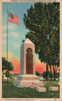 Postcard MD Frederick Barbara Fritchie Monument Linen Vintage PC a8431