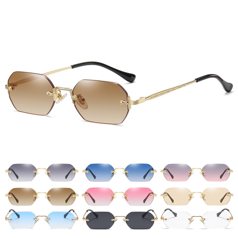 Vintage Rimless Square Sunglasses Gradient Tinted UV Protection Retro Unisex Unisex 3-Pack Vintage Rimless Square Sunglasses Sharp Cut  main image 4