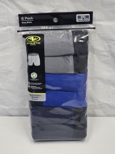 Athletic Works Mens Boxer Briefs 3XL (48-50) Performance Cotton Stretch 6 Pack H