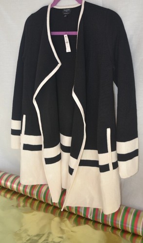 New!Talbots Comfy Cardigan merino wool sweater Blk & wht with tags- roomy sz ps - Picture 2 of 22