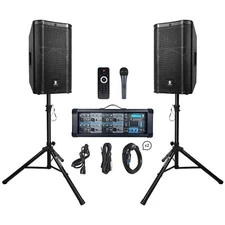 proreck PA Speaker System, 8 Channel Powered Mixer 2*12'' Passive Speakers 2400W