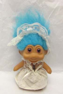 VTG TNT Troll Doll w/ Wedding Dress on Signed 1991 w/ A Cross Necklace On