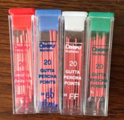 Gutta Percha Points: #60 (19pcs), #55 (20pcs), #70 (12pcs), #FF (20pcs), new