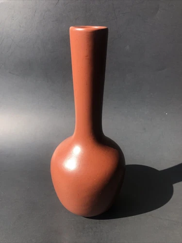 VTG MCM Royal Haeger Red Orange Terracotta Cute Onion Bud Bulb Vase 7” Long Neck