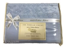 ROYAL Luxury Linens 100 Cotton Sateen 300 Thread Sheet Set Queen Blue