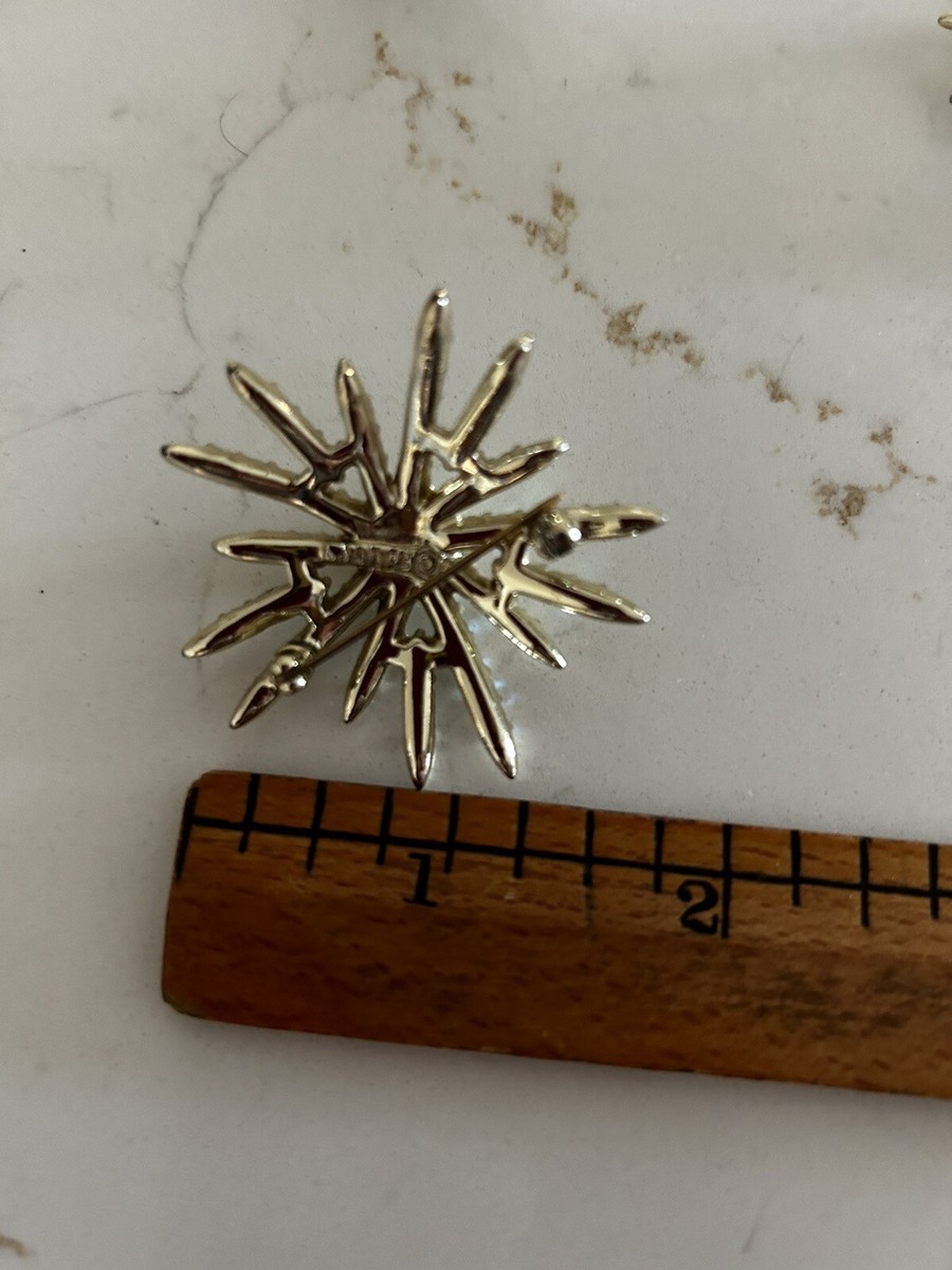 VTG Broach ~ Spider Mum Brooch & Earrings~Gold W/ Pearl Set~ Pen Rhinestones 2.” View 6