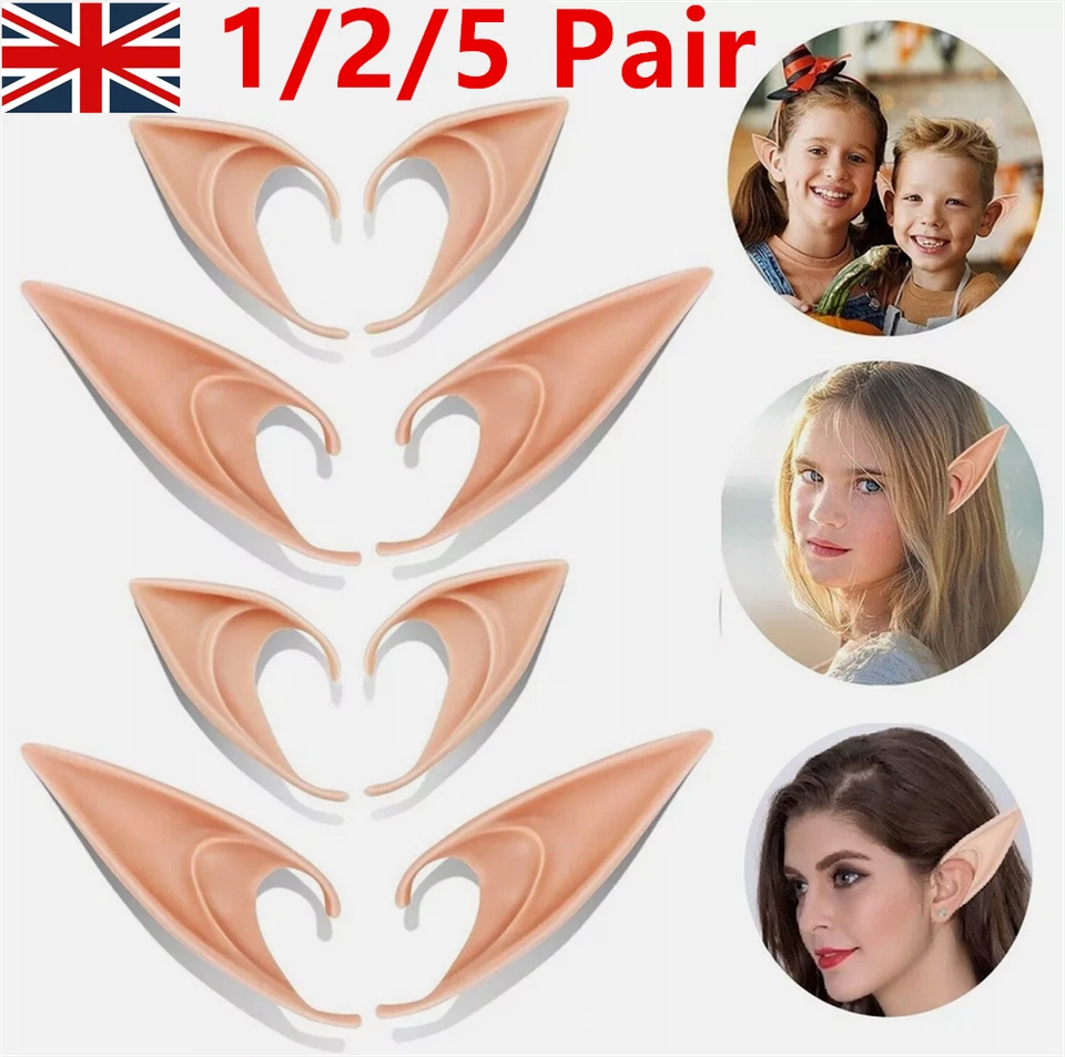 Rubber Elf Ears Fairy Pixie Pointed 1-5 Pairs Halloween Costume Cosplay Props - Image 3 of 4