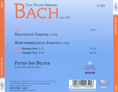 PIETER-JAN BELDER CPE BACH: PREUSSISCHE UND WÜRTTEMBERGISCHE SONATEN NEW CD