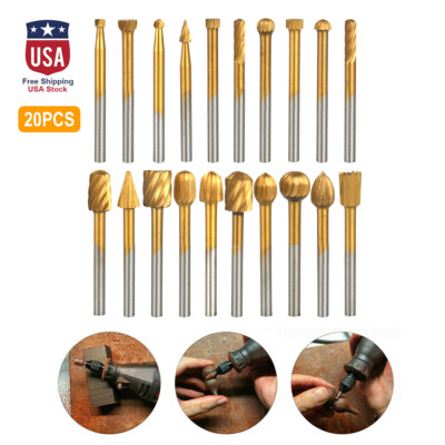 For Dremel Tool Steel Rotary Burrs High Speed Wood Carving Drill Bits Tool 20Pcs
