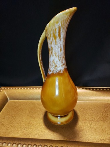 Vintage Brown Glaze Drip Pitcher Bud Vase Made In USA - 第 4/8 張圖片