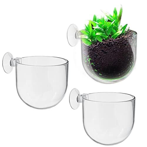 Plastic Aquatic Plant Pots, Aquarium Plant Pots with Suction Cups, 3 Pcs