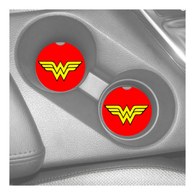 WONDER WOMAN LOGO RUBBER CAR COASTERS SET (2) 
