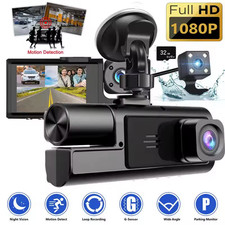 Car Dual Lens Dash Cam HD 1080P Front/Rear/Inside Video Recorder Camera G-Sensor