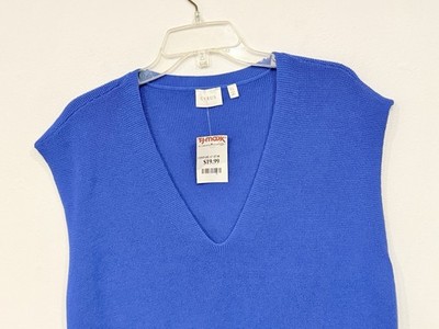 NEW Cyrus Women's Vest Size XL Cobalt Blue Textured Grid Knit V