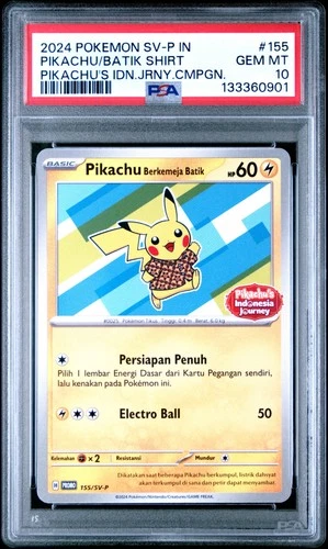 2024 POKEMON INDONESIAN SV-P PROMO #155 PIKACHU IN BATIK SHIRT PSA 10