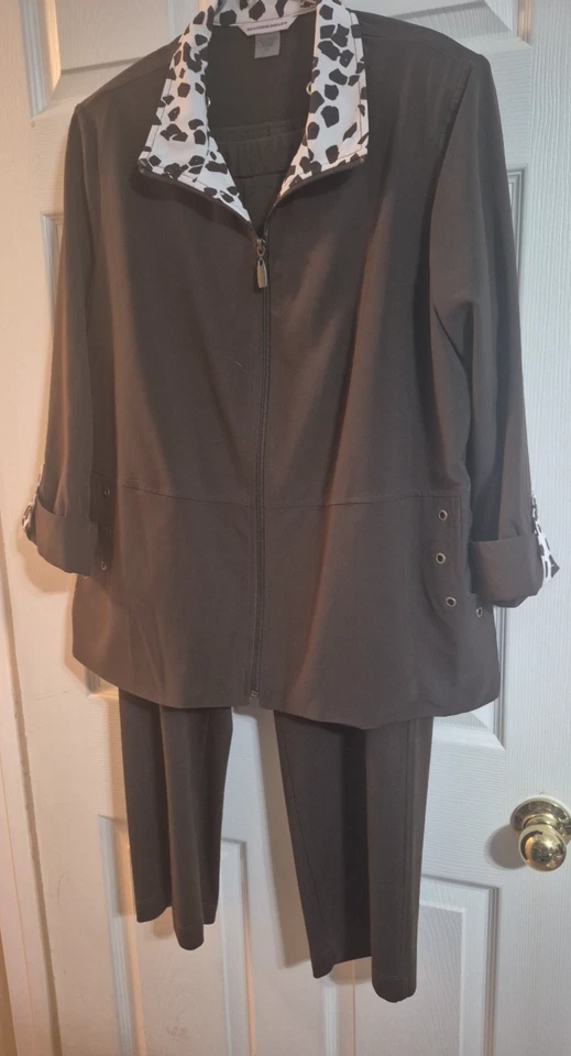 Allison Daley Mujer 2 Piezas Marrón Pantalón Traje Hombreras Bolsillos Talla 14 Foto 2 de 4