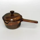 Vintage Corning Ware Visions Amber 1 Liter Spout Saucepan With Lid USA EUC