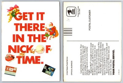 1988 USPS Holiday Express Priority Mail Christmas Advertising Postcard Santa