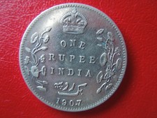 J7204  BRITISH INDIA  1907  SILVER  ONE RUPEE   HIGH  GRADE SEE DESCRIPTION