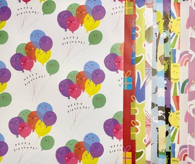 Einzelblatt Geschenkpapier, 69 cm x 48 cm, verschiedene Designs, vorgefaltet, nagelneu