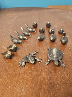 Scott Nelles Studios Cast Bronze Birds Frog Turtle Figures Sculptures Lot Of 16