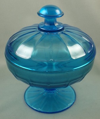 Fenton Celeste Blue Stretch Glass Covered Compote