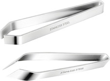 Fish Bone Tweezers 2-Pack, Stainless Steel Flat Slant Tip Pliers with Non-Slip